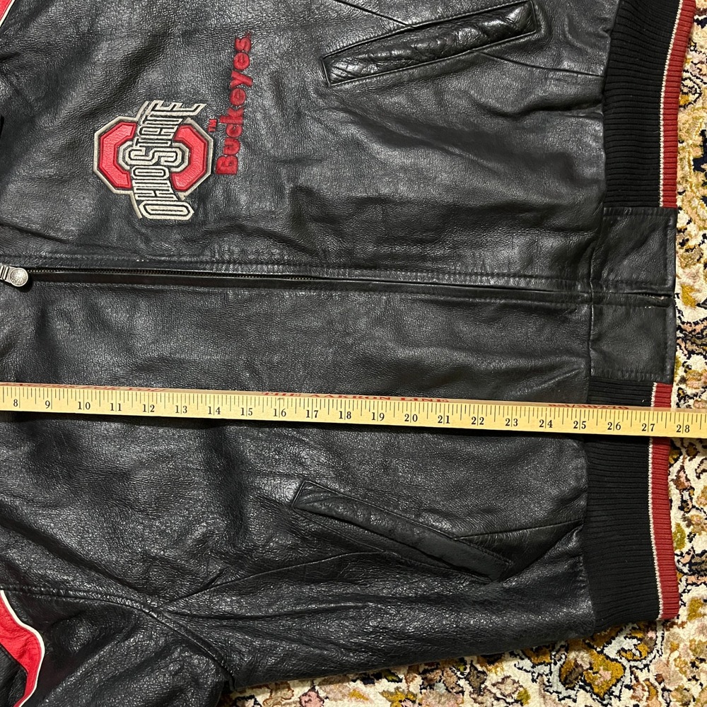 Global Identity Ohio State Buckeyes Leather Bomber Jacket Mens Large Black Red - Picture 5 of 6